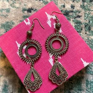 Gold filigree chandelier earrings
